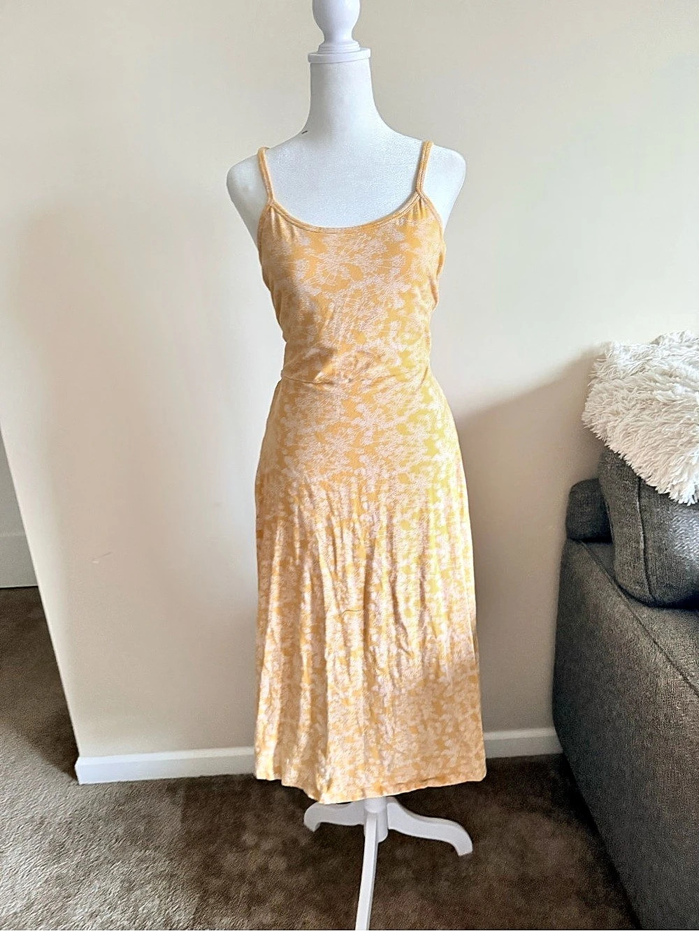 Pact Organic Cotton Fit & Flare Midi Dress Yellow & White XL
